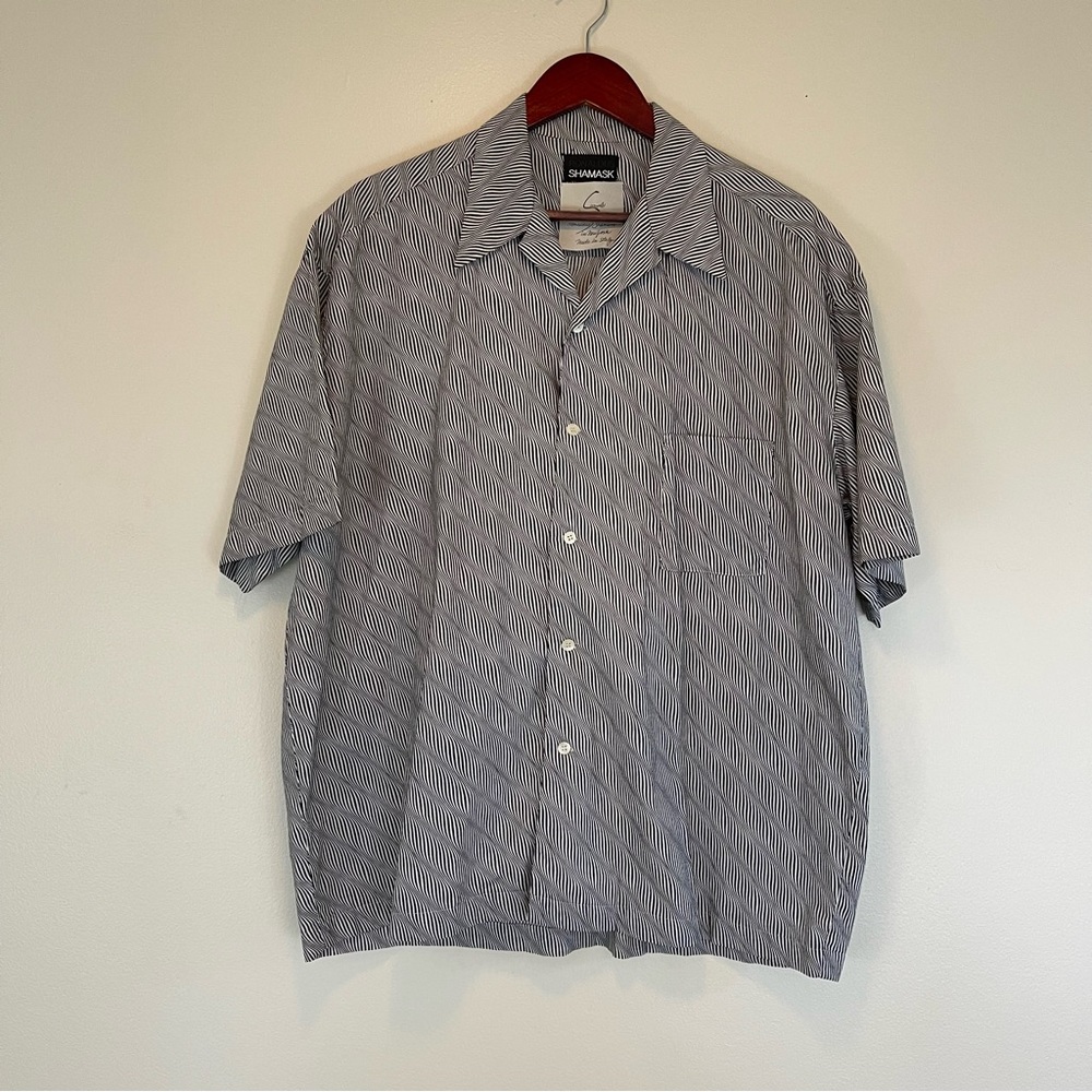 Women’s Ronaldus Shamask Made in Italy Short Sleeve Button Shirt XL Black White
